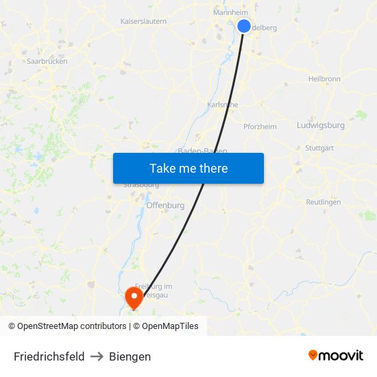 Friedrichsfeld to Biengen map