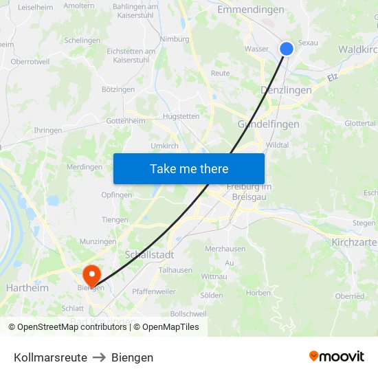 Kollmarsreute to Biengen map