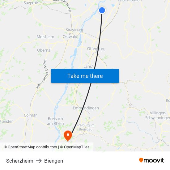 Scherzheim to Biengen map