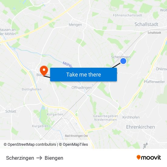 Scherzingen to Biengen map