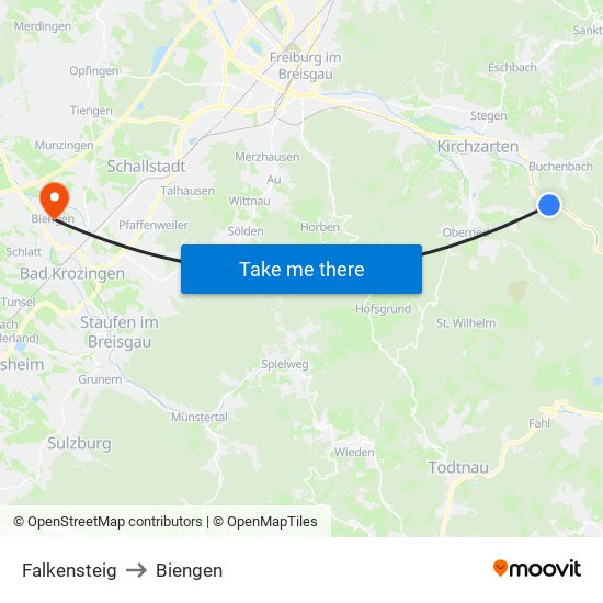 Falkensteig to Biengen map