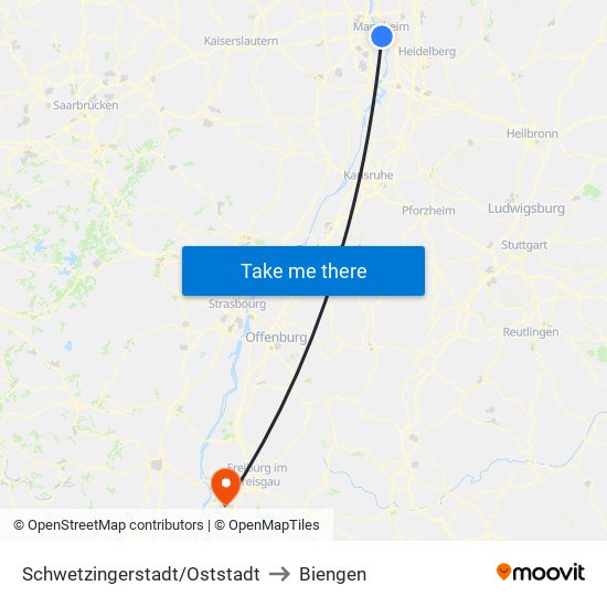 Schwetzingerstadt/Oststadt to Biengen map