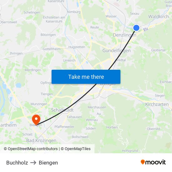 Buchholz to Biengen map