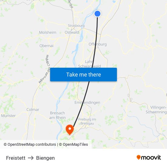 Freistett to Biengen map