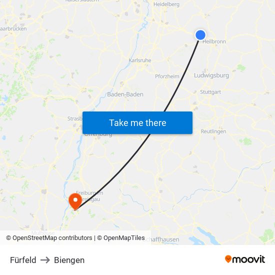 Fürfeld to Biengen map