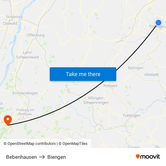 Bebenhausen to Biengen map