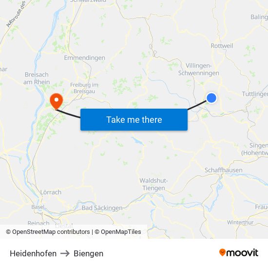 Heidenhofen to Biengen map