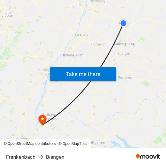Frankenbach to Biengen map