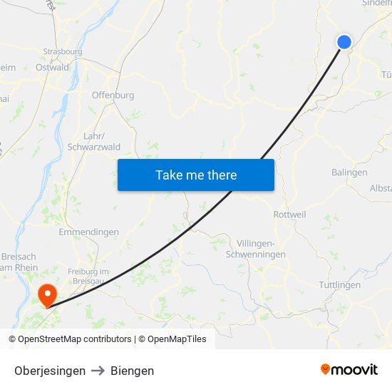 Oberjesingen to Biengen map