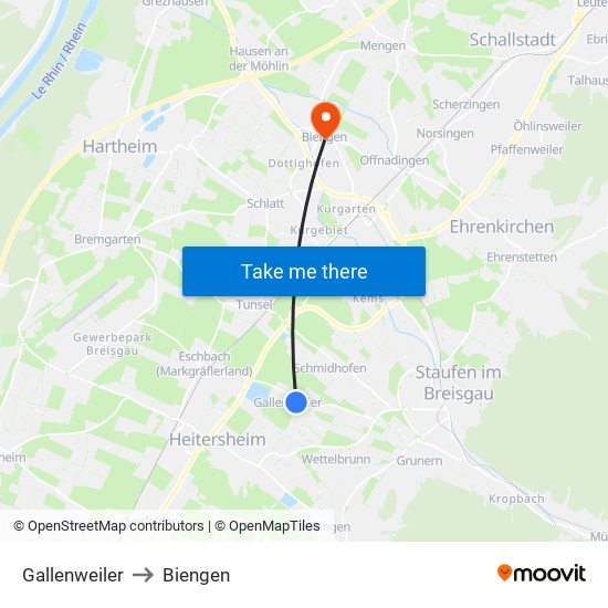 Gallenweiler to Biengen map