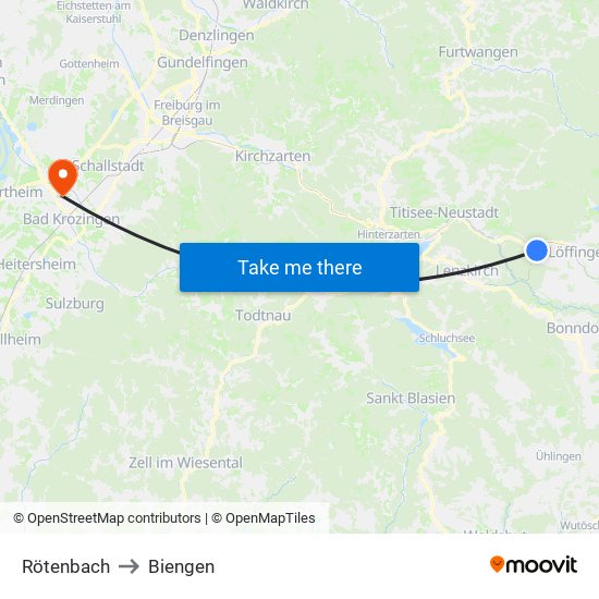 Rötenbach to Biengen map