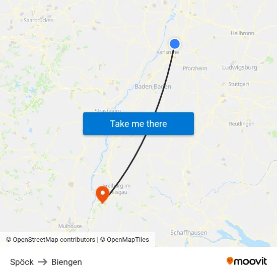 Spöck to Biengen map