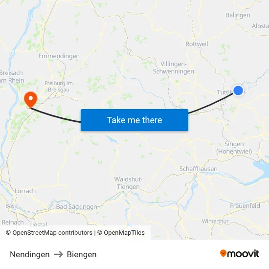 Nendingen to Biengen map