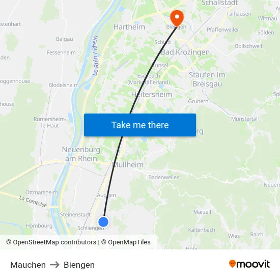 Mauchen to Biengen map