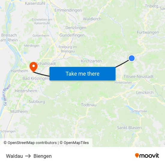 Waldau to Biengen map