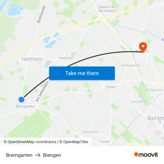 Bremgarten to Biengen map