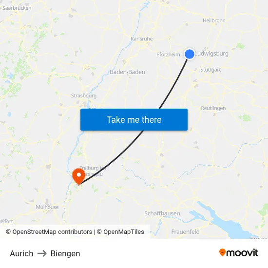 Aurich to Biengen map
