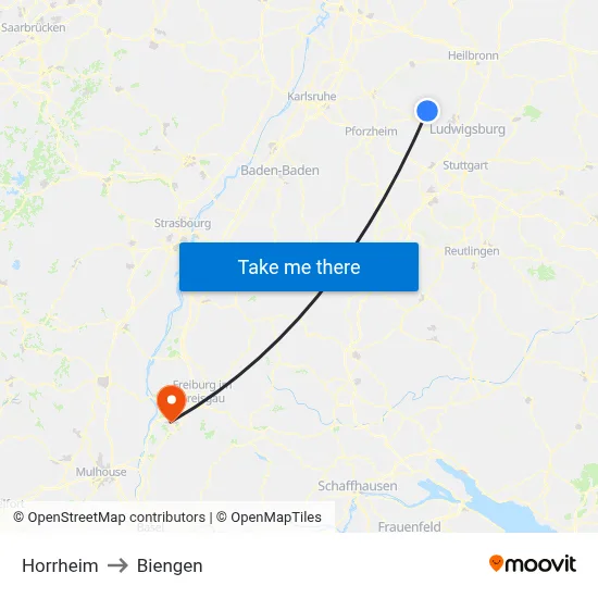 Horrheim to Biengen map