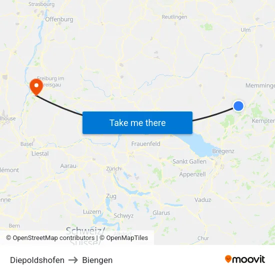 Diepoldshofen to Biengen map