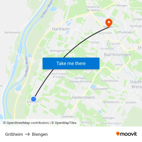Grißheim to Biengen map