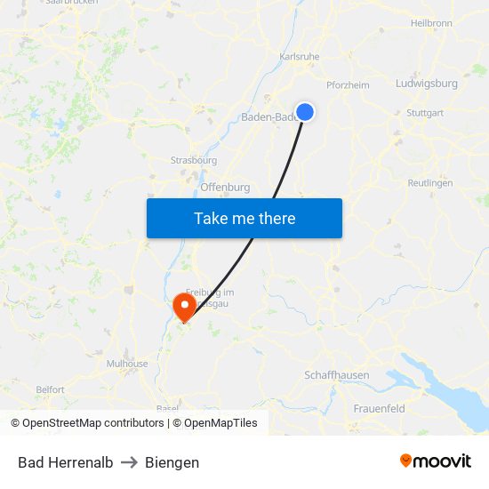Bad Herrenalb to Biengen map