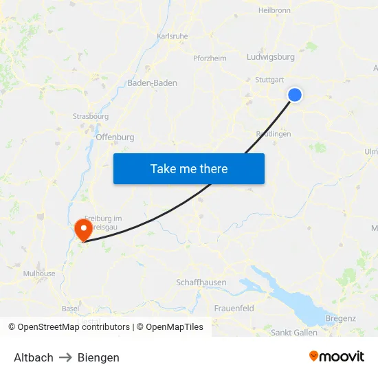 Altbach to Biengen map