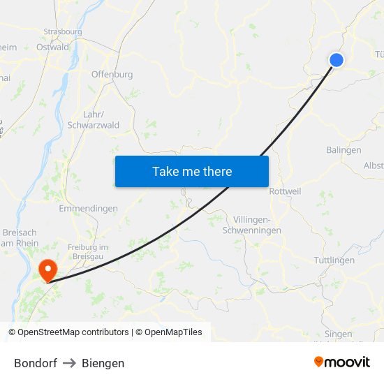 Bondorf to Biengen map