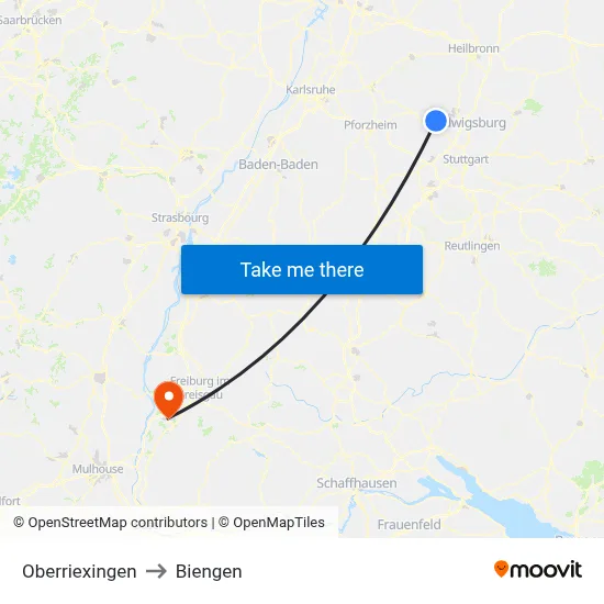Oberriexingen to Biengen map