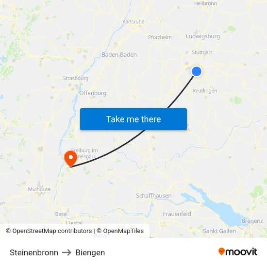 Steinenbronn to Biengen map