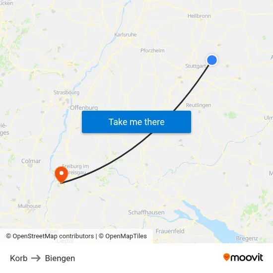 Korb to Biengen map