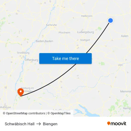 Schwäbisch Hall to Biengen map