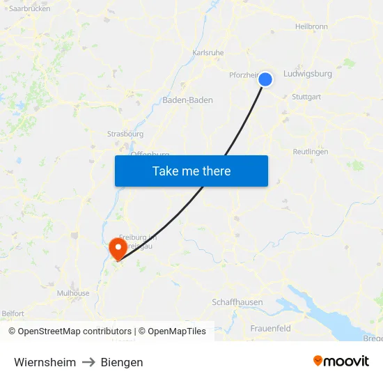 Wiernsheim to Biengen map