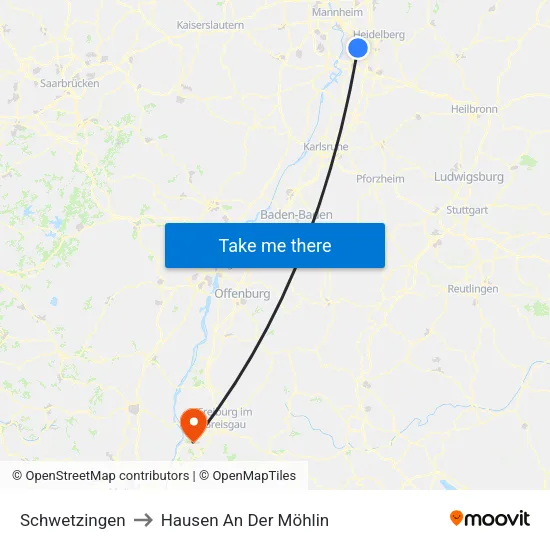 Schwetzingen to Hausen An Der Möhlin map