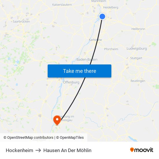 Hockenheim to Hausen An Der Möhlin map