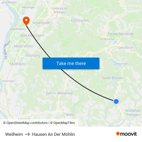 Weilheim to Hausen An Der Möhlin map