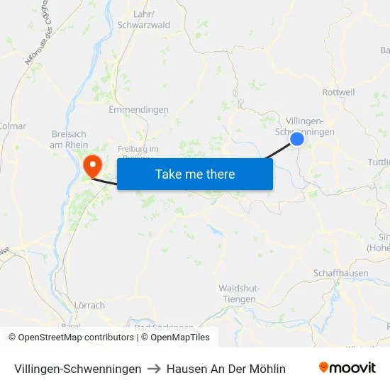 Villingen-Schwenningen to Hausen An Der Möhlin map