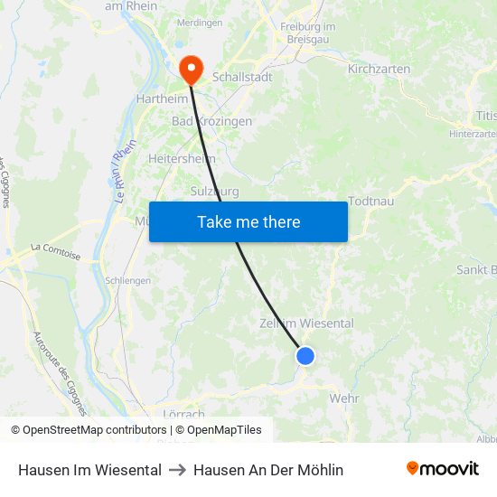 Hausen Im Wiesental to Hausen An Der Möhlin map