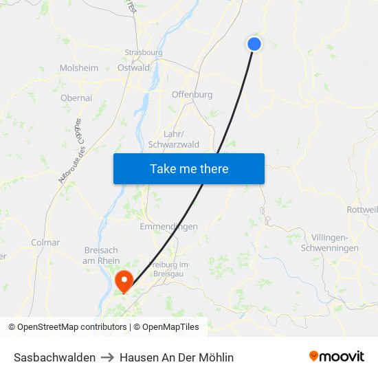 Sasbachwalden to Hausen An Der Möhlin map