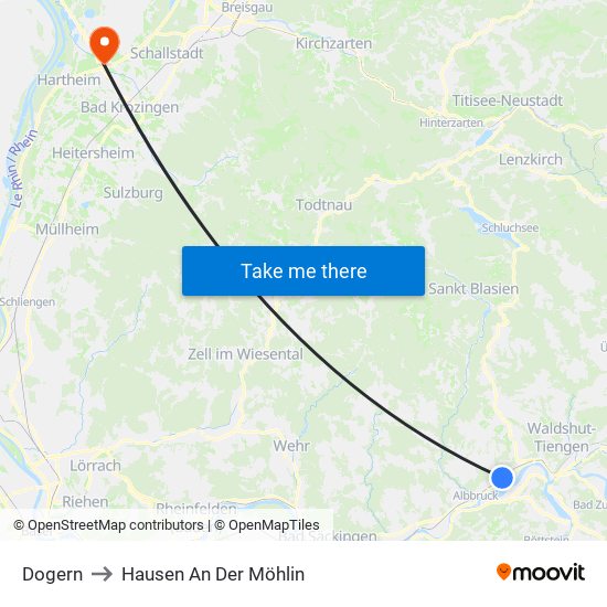 Dogern to Hausen An Der Möhlin map