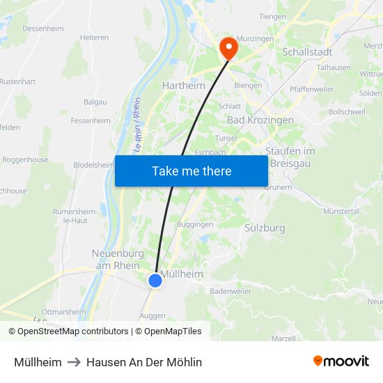 Müllheim to Hausen An Der Möhlin map