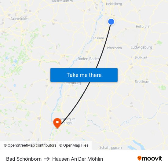 Bad Schönborn to Hausen An Der Möhlin map