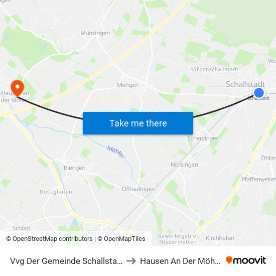 Vvg Der Gemeinde Schallstadt to Hausen An Der Möhlin map