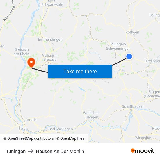 Tuningen to Hausen An Der Möhlin map