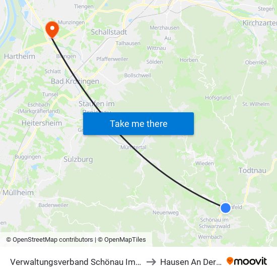 Verwaltungsverband Schönau Im Schwarzwald to Hausen An Der Möhlin map