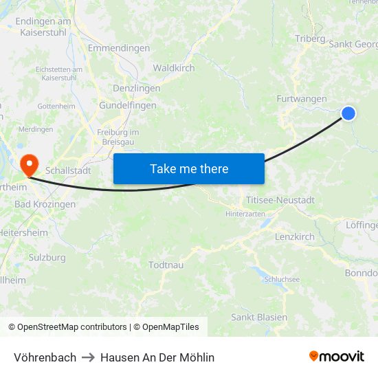 Vöhrenbach to Hausen An Der Möhlin map