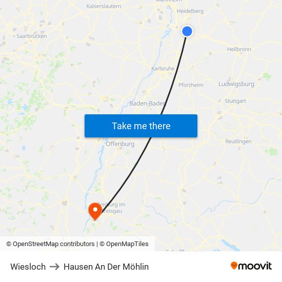 Wiesloch to Hausen An Der Möhlin map
