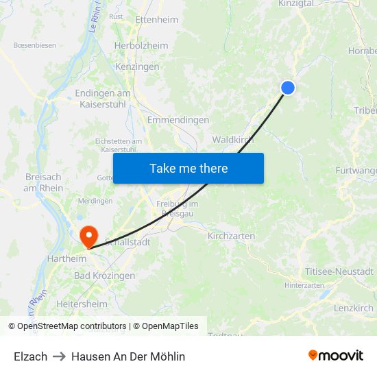 Elzach to Hausen An Der Möhlin map