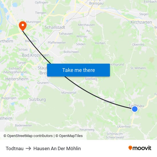 Todtnau to Hausen An Der Möhlin map