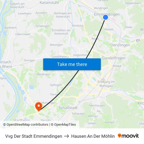 Vvg Der Stadt Emmendingen to Hausen An Der Möhlin map