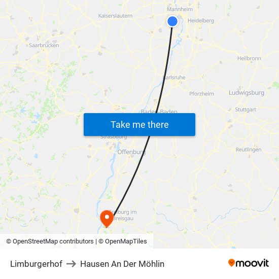 Limburgerhof to Hausen An Der Möhlin map